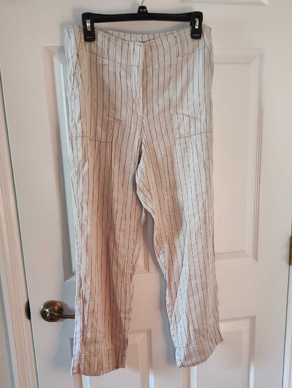LOFT Beige Pinstripe Linen-Blend Pants
